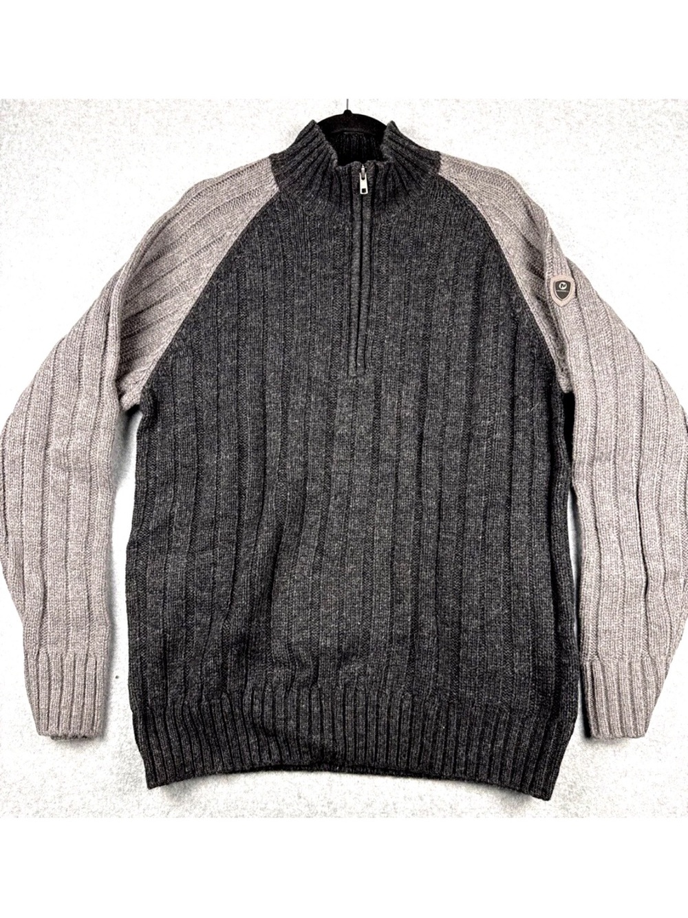 Merrell Men’s XL Wool Blend Half Zip Cable Knit Sweater Gray Pullover Warm